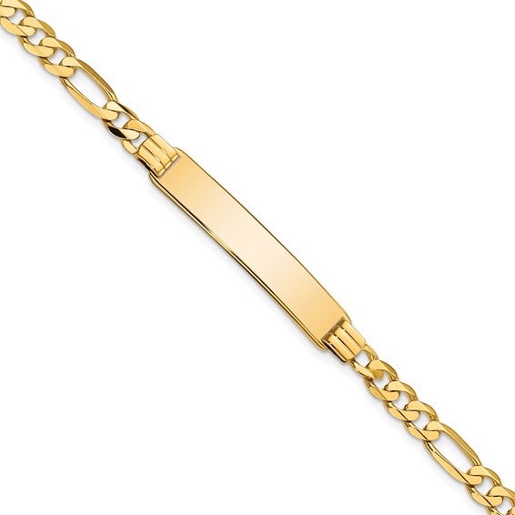 14k Polished Solid Chain/Solid Plate Flat Figaro Link 33.5x7mm Plate 7 inch ID Bracelet