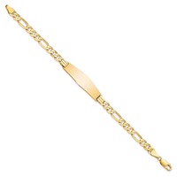 14K Yellow Gold Polished Solid Chain Solid Plate Flat Figaro Link Soft Diamond Shape 33x9mm Plate ID Bracelet - 7in view 2