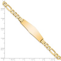 14K Yellow Gold Polished Solid Chain Solid Plate Flat Figaro Link Soft Diamond Shape 33x9mm Plate ID Bracelet - 7in view 3