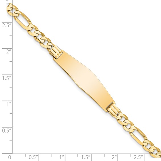 14k Polished Solid Chain/Solid Plate Flat Figaro Link Soft Diamond Shape 33x9mm Plate 7 inch ID Bracelet