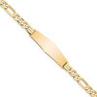 14K Yellow Gold Polished Solid Chain Solid Plate Flat Figaro Link Soft Diamond Shape 33x9mm Plate ID Bracelet - 7in view 1