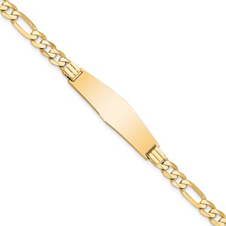 14k Polished Solid Chain/Solid Plate Flat Figaro Link Soft Diamond Shape 33x9mm Plate 7 inch ID Bracelet
