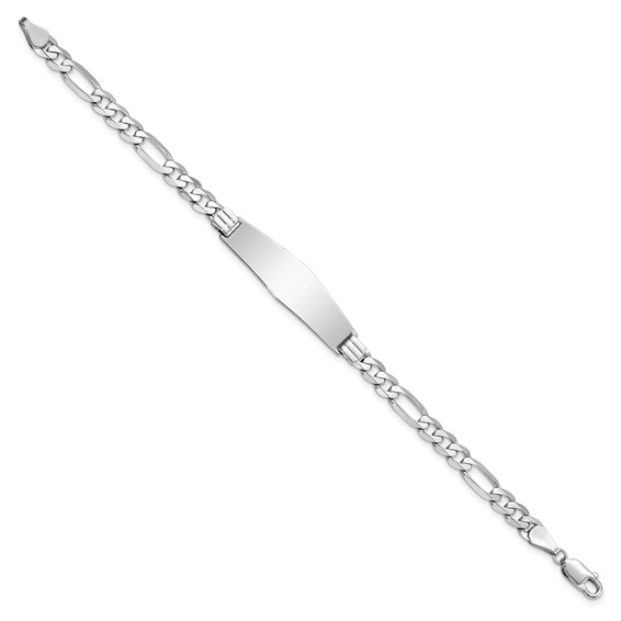 14k White Gold Polished Solid Chain/Solid Plate Figaro Link Soft Diamond Shape 33x9mm Plate 7 inch ID Bracelet