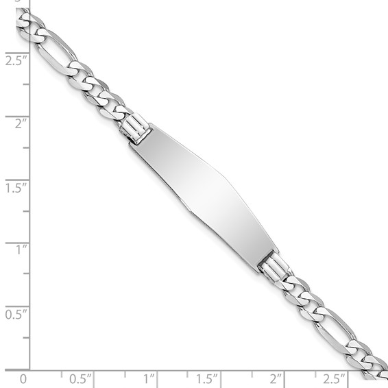 14k White Gold Polished Solid Chain/Solid Plate Figaro Link Soft Diamond Shape 33x9mm Plate 7 inch ID Bracelet
