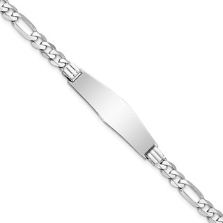 14k White Gold Polished Solid Chain/Solid Plate Figaro Link Soft Diamond Shape 33x9mm Plate 7 inch ID Bracelet