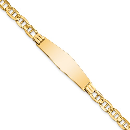 14K Yellow Gold Polished Solid Chain Solid Plate Anchor Link Soft Diamond Shape 37.5x 11mm Plate ID Bracelet, 8"