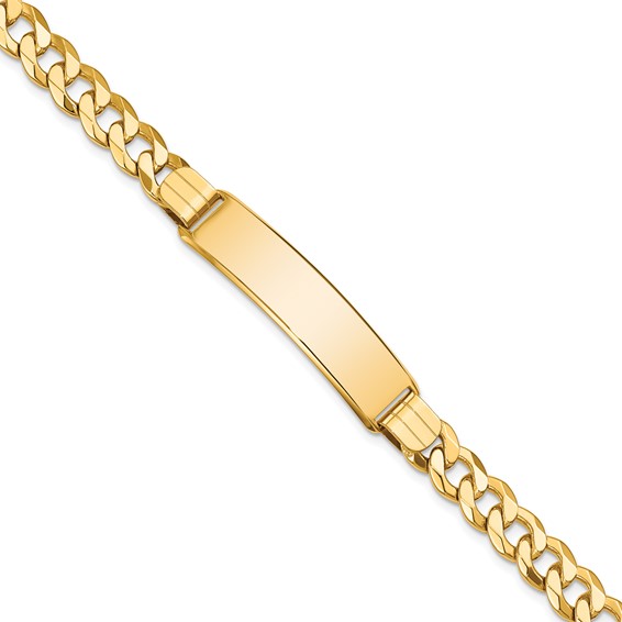 14k Polished Solid Chain/Solid Plate Flat Curb Link 37x9mm Plate 8 inch ID Bracelet