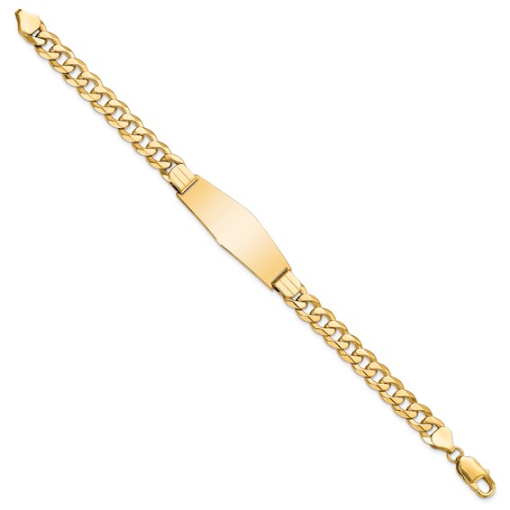 14k Polished Solid Chain/Solid Plate Flat Curb Link Soft Diamond Shape 37.5x14mm Plate 8 inch ID Bracelet