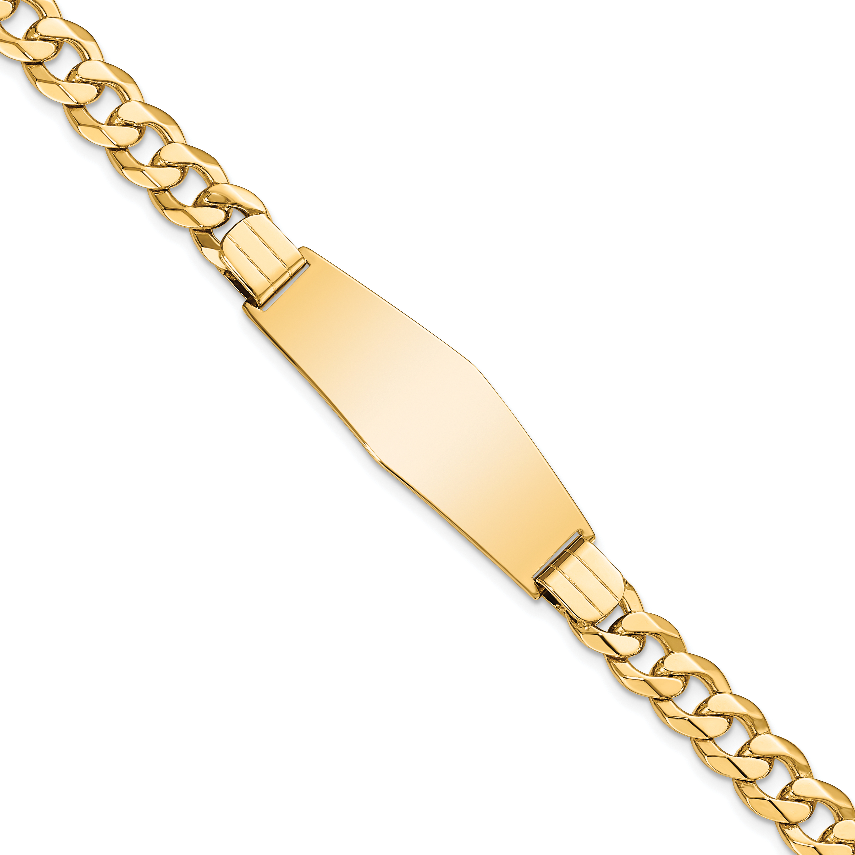 14k Polished Solid Chain/Solid Plate Flat Curb Link Soft Diamond Shape 37.5x14mm Plate 8 inch ID Bracelet (LID80C-8)