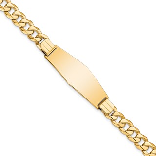 14k Polished Solid Chain/Solid Plate Flat Curb Link Soft Diamond Shape 37.5x14mm Plate 8 inch ID Bracelet