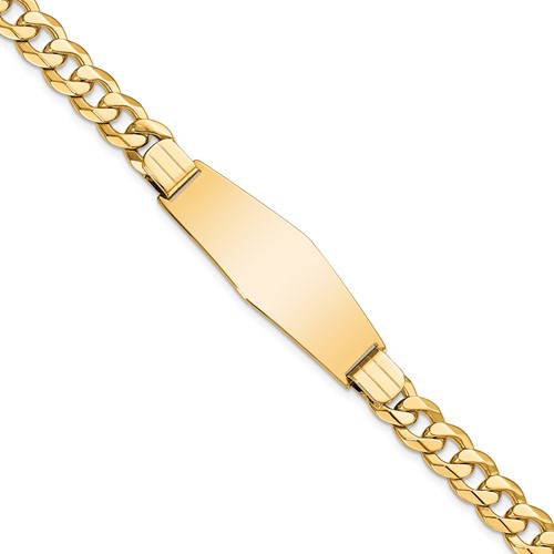 14K Yellow Gold Polished Solid Chain Solid Plate Flat Curb Link Soft Diamond Shape 37.5x 14mm Plate ID Bracelet, 8"