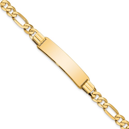 14K Polished Solid Chain Solid Plate Flat Figaro Link 36.5x9mm Plate 7 Inch ID Bracelet