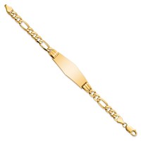 14K Yellow Gold Polished Solid Chain Solid Plate Flat Figaro Link Soft Diamond Shape 37x13.5mm Plate ID Bracelet - 7in view 2