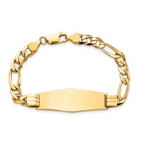 14K Yellow Gold Polished Solid Chain Solid Plate Flat Figaro Link Soft Diamond Shape 37x13.5mm Plate ID Bracelet - 7in view 4