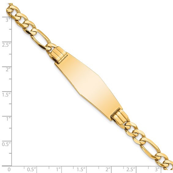 14k Polished Solid Chain/Solid Plate Flat Figaro Link Soft Diamond Shape 37x13.5mm Plate 7 inch ID Bracelet