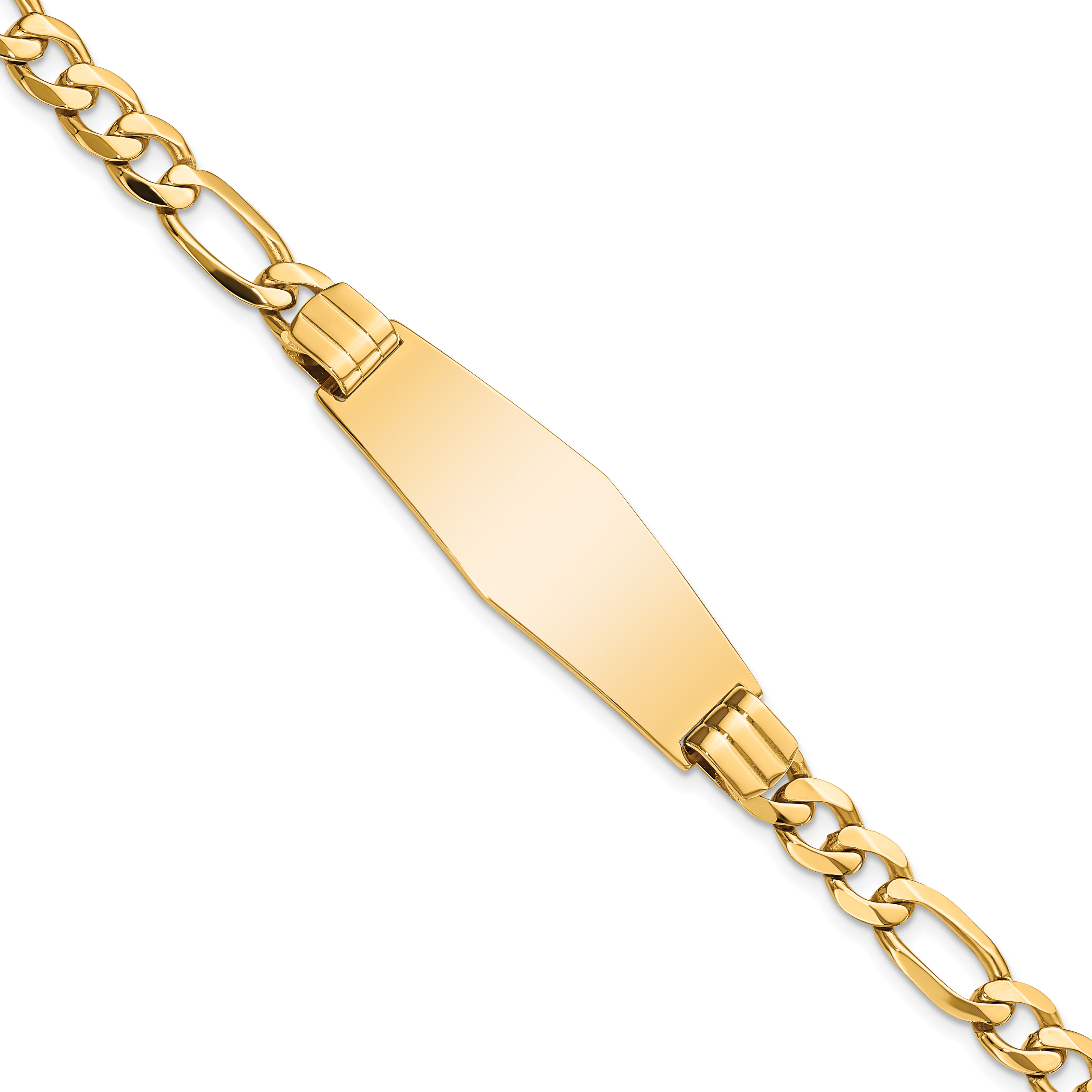 14k Polished Solid Chain/Solid Plate Flat Figaro Link Soft Diamond Shape 37x13.5mm Plate 8 inch ID Bracelet (LID81C-8)