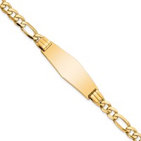 14K Yellow Gold Polished Solid Chain Solid Plate Flat Figaro Link Soft Diamond Shape 37x13.5mm Plate ID Bracelet - 7in view 1