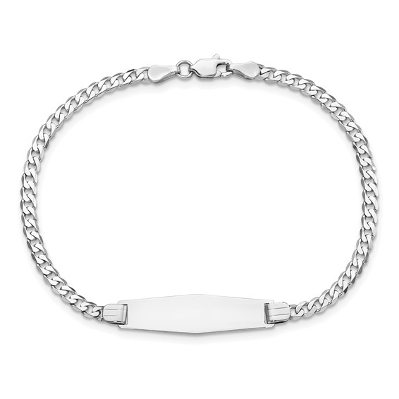 14k White Gold Polished Solid Chain/Solid Plate Flat Curb Link Soft Diamond Shape 24.5x7.5mm Plate 7 inch ID Bracelet