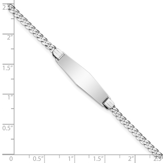 14k White Gold Polished Solid Chain/Solid Plate Flat Curb Link Soft Diamond Shape 24.5x7.5mm Plate 7 inch ID Bracelet