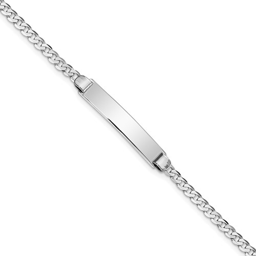 14K White Gold Polished Solid Chain Solid Plate Flat Curb Link 25.5x 4.5mm Plate ID Bracelet, 7"