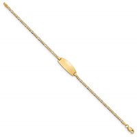 14K Yellow Gold Polished Solid Chain Solid Plate Figaro Link Oval 18x7.5mm Plate ID Bracelet - 7in view 2