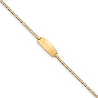 14K Yellow Gold Polished Solid Chain Solid Plate Figaro Link Oval 18x7.5mm Plate ID Bracelet - 7in view 1