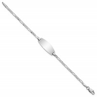 14K White Gold Polished Solid Chain Solid Plate Figaro Link Oval 18.5x 7.5mm Plate ID Bracelet, 5.5" view 2