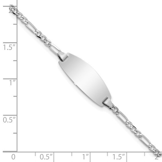 14k White Gold Polished Solid Chain/Solid Plate Figaro Link Oval 18.5x7.5mm Plate 5.5 inch Baby/Child ID Bracelet