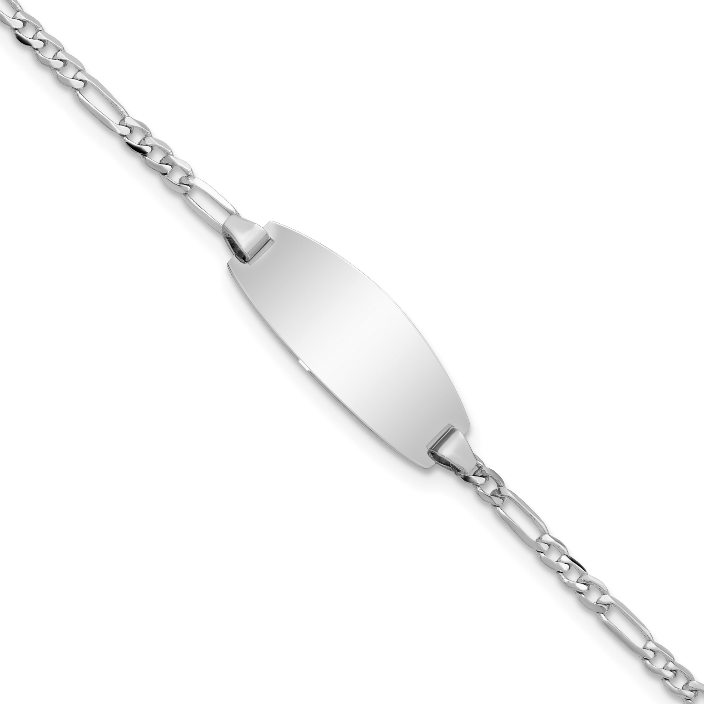 14k White Gold Polished Solid Chain/Solid Plate Figaro Link Oval 18.5x7.5mm Plate 5.5 inch Baby/Child ID Bracelet (LID84W-5.5)