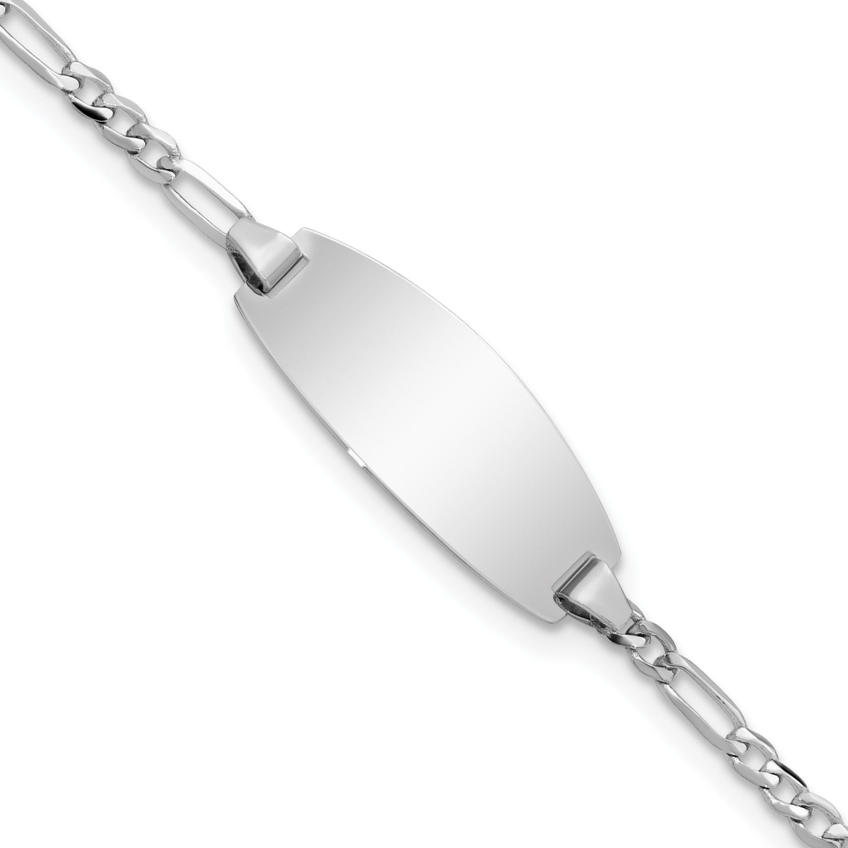 14k White Gold Polished Solid Chain/Solid Plate Figaro Link Oval 18.5x7.5mm Plate 6 inch Baby/Child ID Bracelet (LID84W-6)
