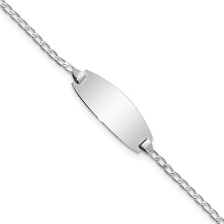 14k White Gold Polished Solid Chain/Solid Plate Curb Link Oval 18.5x8.5mm Plate 5.5 inch Baby/Child ID Bracelet
