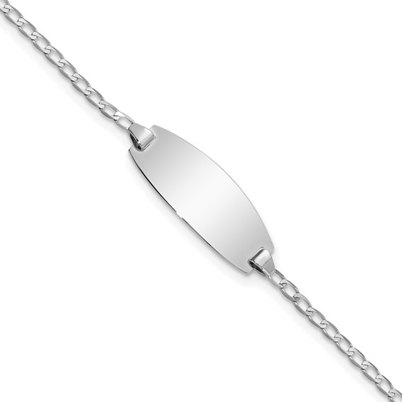 14k White Gold Polished Solid Chain/Solid Plate Curb Link Oval 18.5x8.5mm Plate 5.5 inch Baby/Child ID Bracelet