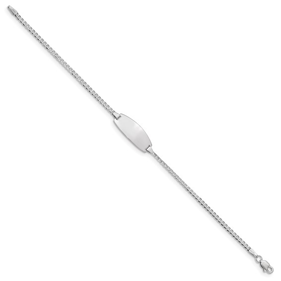 14k White Gold Polished Solid Chain/Solid Plate Curb Link Oval 18.5x8.5mm Plate 7 inch ID Bracelet