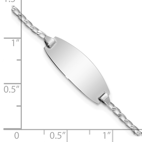 14k White Gold Polished Solid Chain/Solid Plate Curb Link Oval 18.5x8.5mm Plate 7 inch ID Bracelet