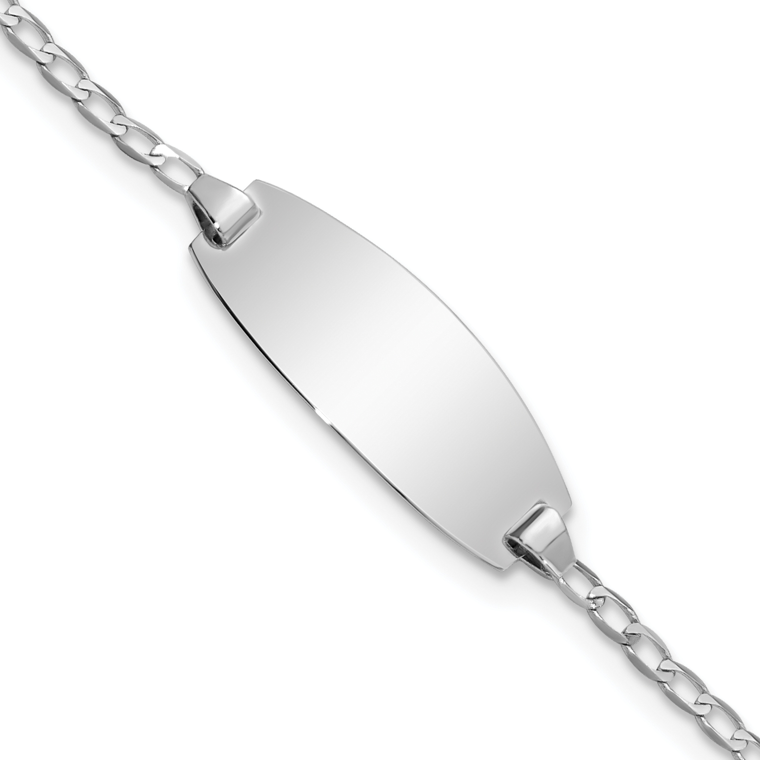 14k White Gold Polished Solid Chain/Solid Plate Curb Link Oval 18.5x8.5mm Plate 6 inch Baby/Child ID Bracelet (LID85W-6)