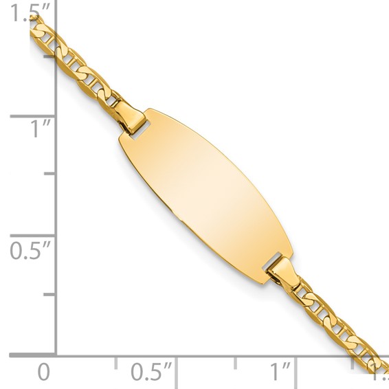 14k Polished Solid Chain/Solid Plate Anchor Link Oval 18x8mm Plate 7 inch ID Bracelet