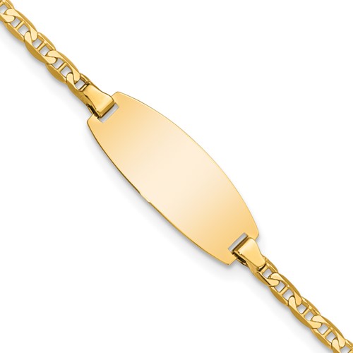 14K Yellow Gold Polished Solid Chain Solid Plate Anchor Link Oval 18.5x 8mm Plate ID Bracelet, 6"