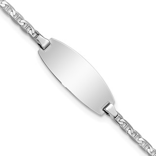 14k White Gold Polished Solid Chain/Solid Plate  Anchor Link Oval 18x8mm Plate 7 inch ID Bracelet