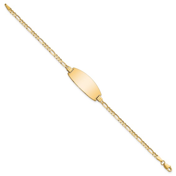 14k Polished Solid Chain/Solid Plate Figaro Link Oval 24x10.5mm Plate 7 inch ID Bracelet