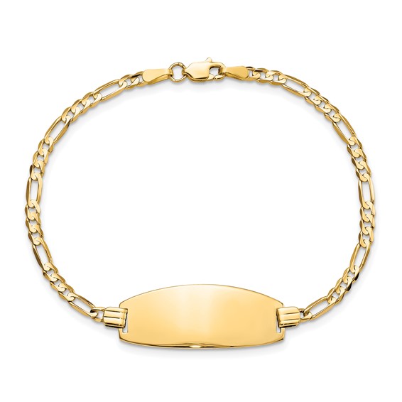 14k Polished Solid Chain/Solid Plate Figaro Link Oval 24x10.5mm Plate 7 inch ID Bracelet