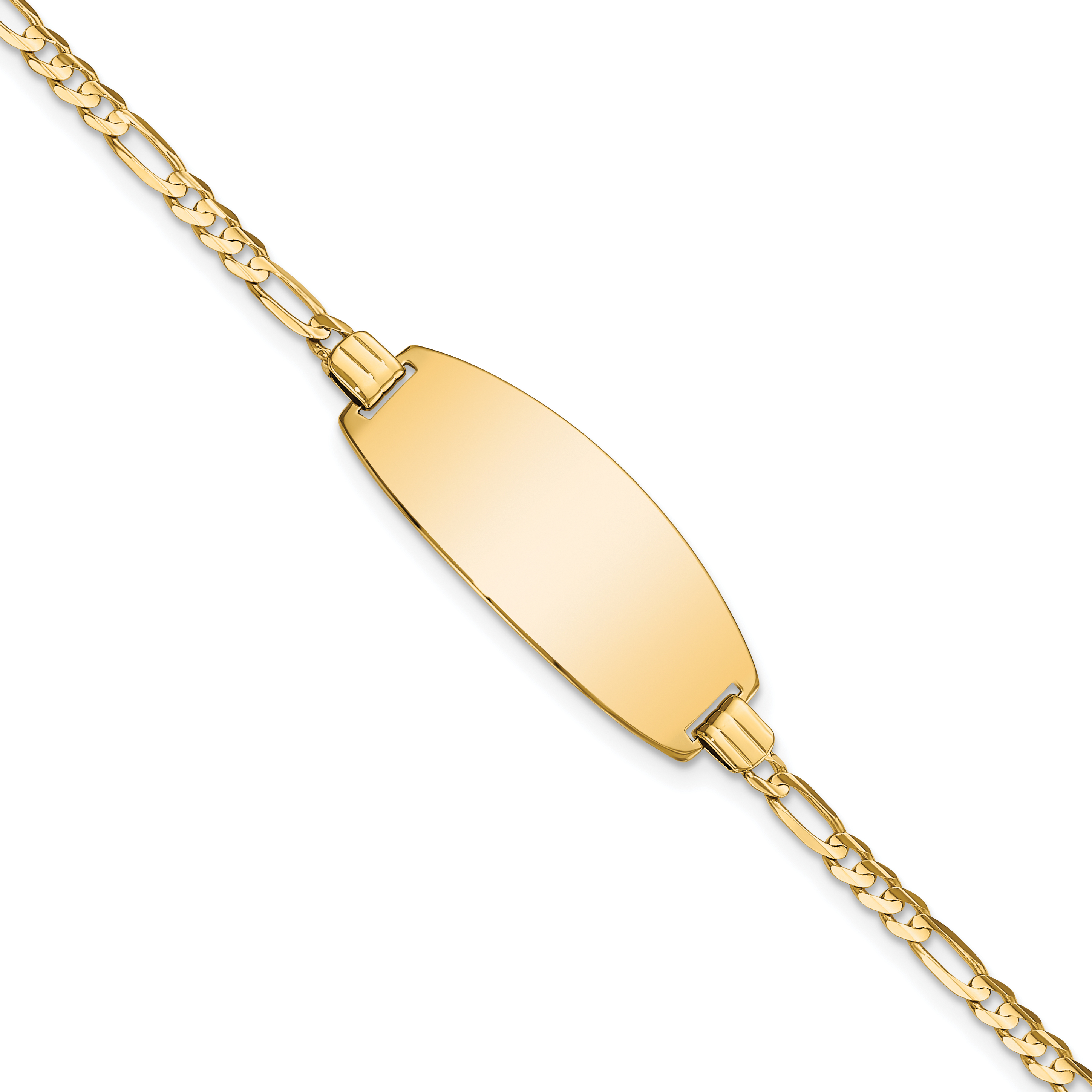 14k Polished Solid Chain/Solid Plate Figaro Link Oval 24x10.5mm Plate 7 inch ID Bracelet (LID87-7)