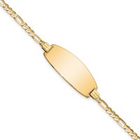 14K Yellow Gold Polished Solid Chain Solid Plate Figaro Link Oval 24x10.5mm Plate ID Bracelet - 7in view 1