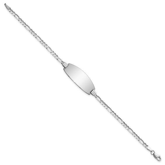 14k White Gold Polished Solid Chain/Solid Plate Figaro Link Oval 24x10.5mm Plate 7 inch ID Bracelet