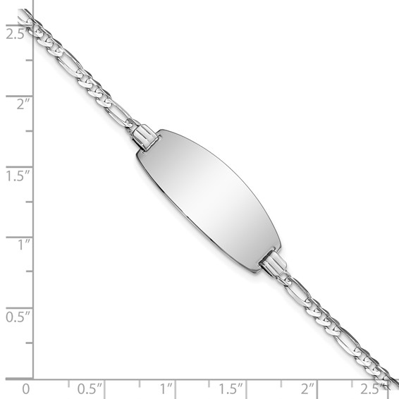 14k White Gold Polished Solid Chain/Solid Plate Figaro Link Oval 24x10.5mm Plate 7 inch ID Bracelet