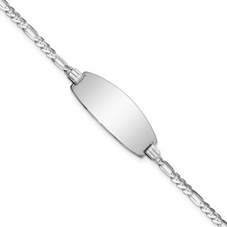 14k White Gold Polished Solid Chain/Solid Plate Figaro Link Oval 24x10.5mm Plate 7 inch ID Bracelet