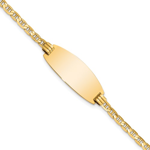 14K Yellow Gold Polished Solid Chain Solid Plate Anchor Link Oval 24x 10.5mm Plate ID Bracelet, 7"