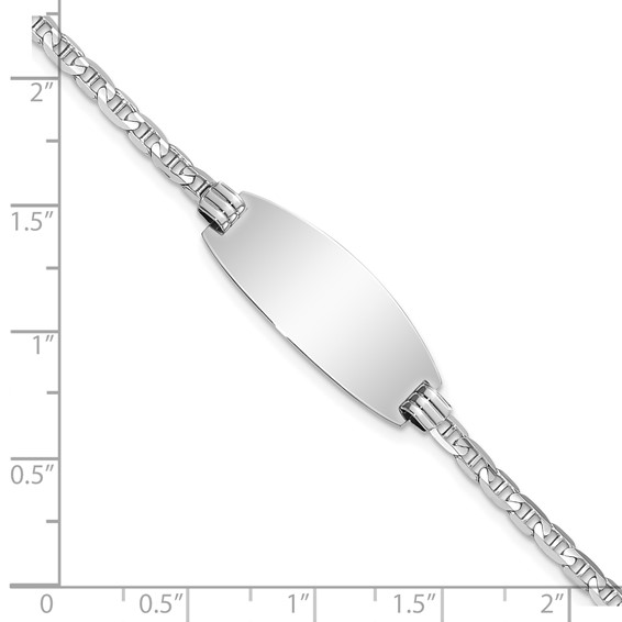 14k White Gold Polished Solid Chain/Solid Plate Anchor Link Oval 24x10.5mm Plate 7 inch ID Bracelet