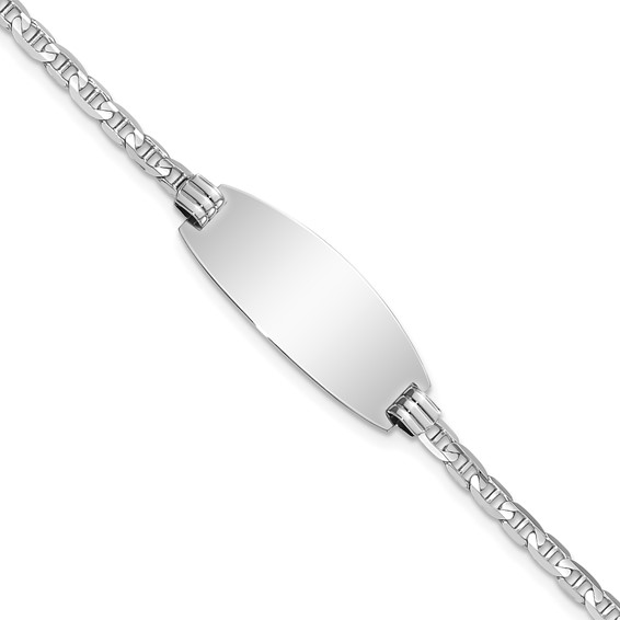 14k White Gold Polished Solid Chain/Solid Plate Anchor Link Oval 24x10.5mm Plate 7 inch ID Bracelet
