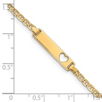 14K Yellow Gold Polished Solid Chain Solid Plate Anchor Link Cut-out Heart 21x 5mm Plate ID Bracelet, 7" view 3