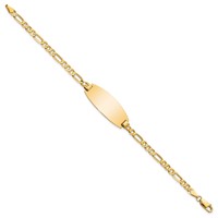 14K Yellow Gold Polished Solid Chain Solid Plate Figaro Link Oval 27x11.5mm Plate ID Bracelet - 7in view 2